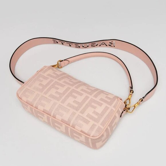 Fendi Extra Baby Pink FF Cotton Canvas Medium Baguette Bag - 8BR600 - Picture 10 of 12